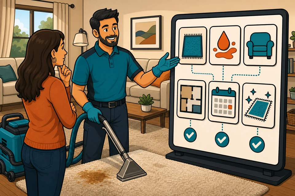 Carpet Cleaners trust-builder illustration for quote and booking requests stay obvious.