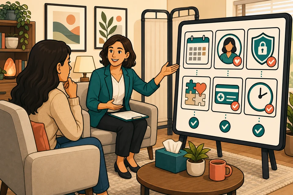 Counseling & Therapy trust-builder illustration for consultation and appointment requests stay obvious.