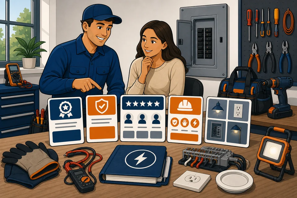 Electricians trust-builder illustration for proof appears before hesitation.