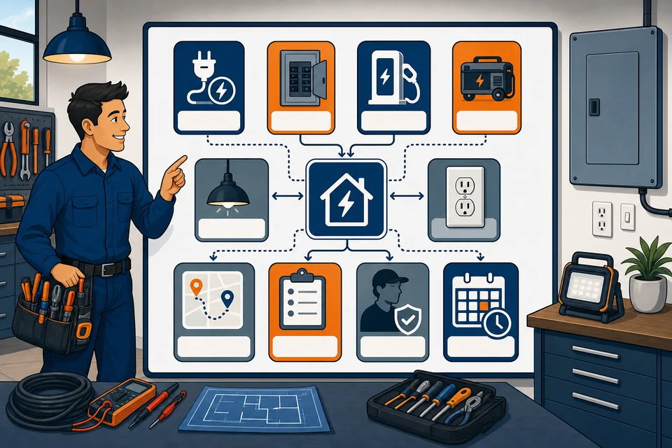 Electricians trust-builder illustration for every major offer has a path.